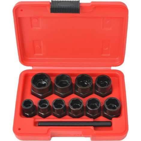 Kit extracteur de boulons écrous endommagés 11 pcs – Acier haute qualité – Pour filetage standard – Boîtier de rangement inclus (1/4)