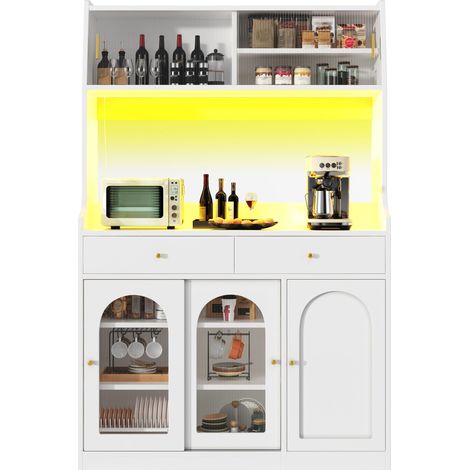 Buffet haut de cuisine Blanc,meuble moderne avec LED,avec 2 tiroirs,plan de travail,120x40x180cm,cuisine,salon (1/5)