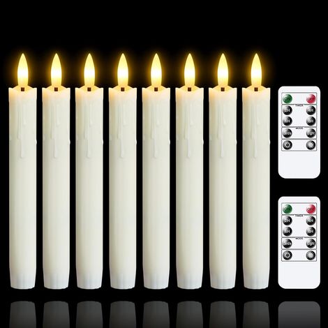 Lot de 8 bougies LED, effet cire, télécommande, minuterie, plastique, 19cm, intérieur
