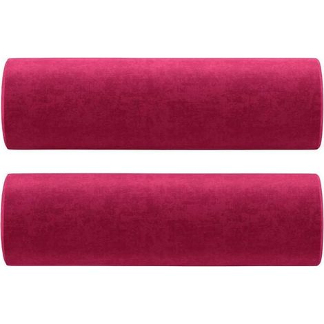 Coussin Décoratif - Velours - Cylindrique - 15 cm Diamètre x 50 cm Hauteur - Bordeaux - Lot de 2 (1/5)