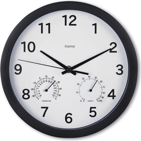 HORLOGE MURALE ''MALTE'', Ø 25 CM, AV. THERM./HYGRO., SANS TIC TAC, NOIR HAMA (1/5)
