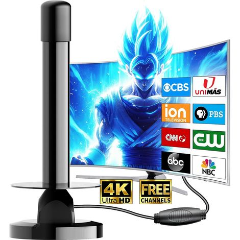 Antenne TV Intérieure TNT HD Amplificateur Signal Gain Élevé VHF/UHF Base Magnétique Réception 360° Compatible DVB-T2 Smart TV 4K Full HD 1080P Câble Coaxial 5m Anti-Interférences 4G/5G (1/5)