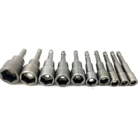 Sollbry (10 Stück) 6–15 mm Power-Muttern-Treiber, Bohrer-Set, magnetische Verlängerung, metrischer Steckschlüssel, Schraube, Bohrerhalter, Sechskant (1/3)