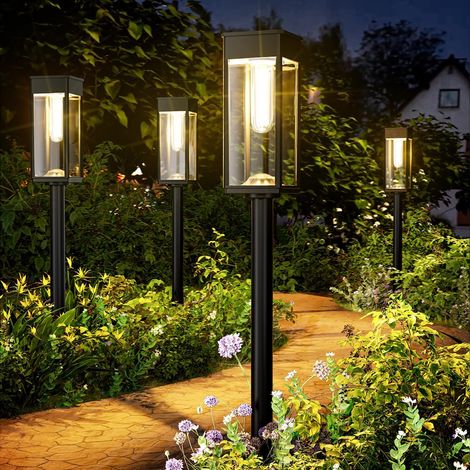 Solaires Jardin pour Extérieurs,4 Pièces Lampes de Chemin Solaires IP65 Étanche Solaire Eclairage Décoration Lampes Solaires Pour Jardin, Terrasse, Chemin, Pelouse(Blanc Chaud)