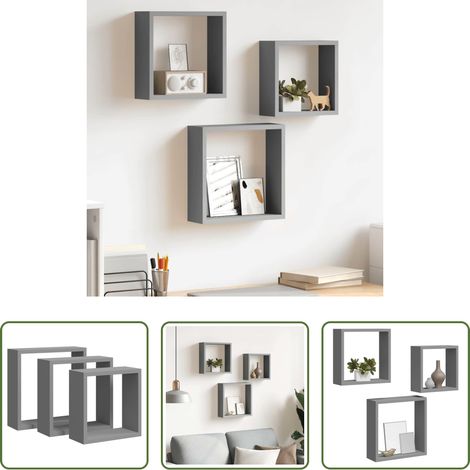 Étagères en MDF - Étagères murales sous forme de cube 3 pcs Gris MDF (1/5)