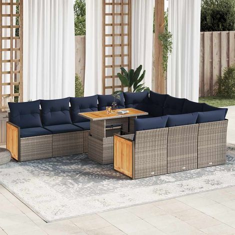 Set sofás jardín y cojines 11 pzas ratán sintético acacia gris vidaXL (1/5)