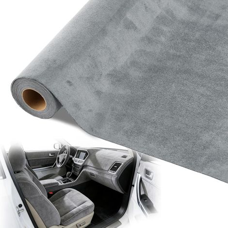 Tissu Adhesif Voiture Haute Densité Microfibre Tissu en Daim Autocollant 200x40 cm Gris Faux Daim Ciel de Toit Voiture Extensible Film pour Cockpit Tableau de Bord Intérieur Bijoux Tiroir (1/5)