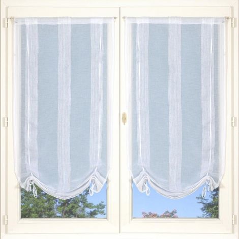 Store réglable en voilage blanc, paire de 2X 60x140cm avec passe-tringle - faciles à installer, Atout Ciel (1/2)