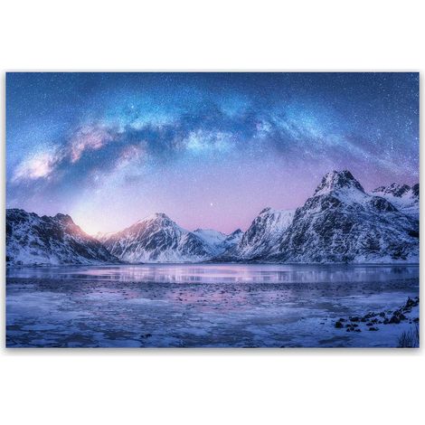 Tableau montagnes enneigées sous la voie lactée (1/5)
