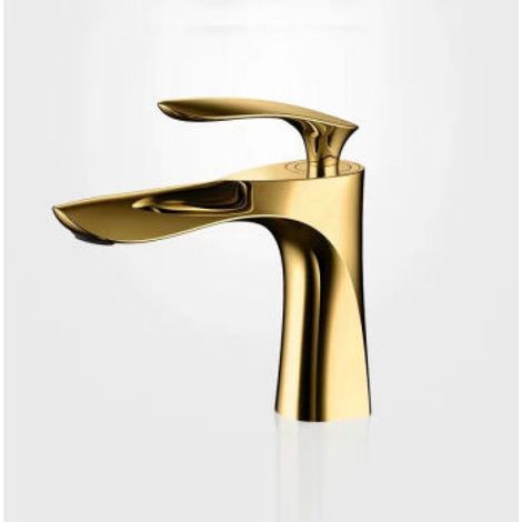 Robinet de lavabo doré, vasque à poser haute monotrou, vasque meuble-lavabo, robinet d'eau chaude et froide motif feuille d'érable (1/5)