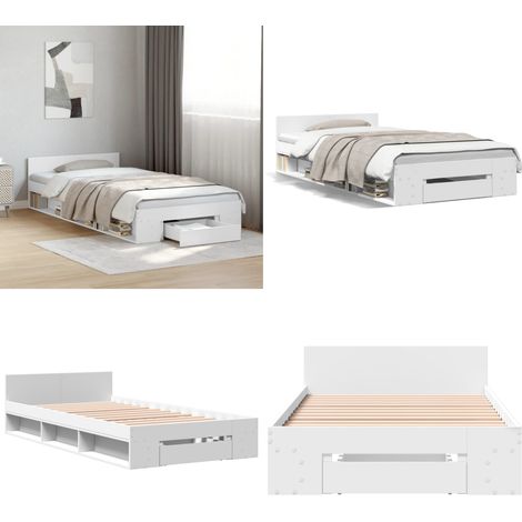 Bettgestell mit Schublade Weiß 75x190 cm Holzwerkstoff - Bettesrahmen - Holzbettfundament - Doppelbett - Boxspringbett - Weißer Rahmen - Home & Living (1/5)