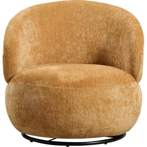 Fauteuil rotatif en tissu texturé jaune moutarde LACAZO (1/4)