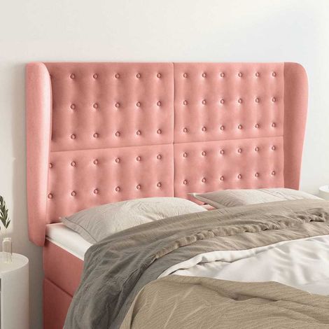 Tête de lit avec oreilles en velours rose, hauteur réglable, 147 x 23 x 118/128 cm - PANGIVO (1/5)