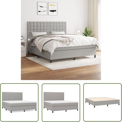 The Living Store Sommier à lattes de lit avec matelas Gris clair 180x200cm Tissu - Lit Double - Lit Tapissier - Literie - Matelas À Ressorts Ensachés - Tête De Lit Ajustable (1/5)