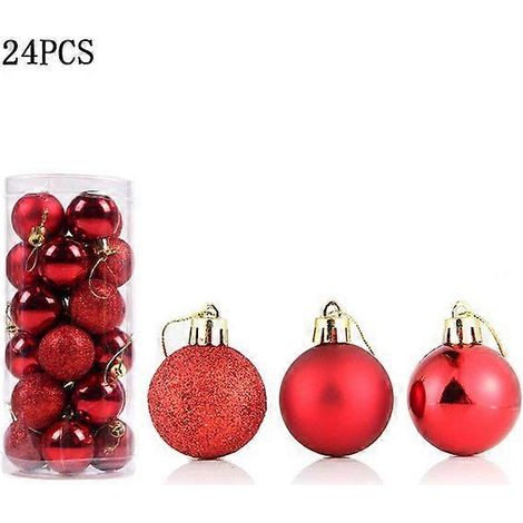 24 boules de Noël rouges de 3 cm de diamètre, à suspendre au sapin pour décorer votre intérieur. Idéales pour Noël et le Nouvel An. (1/5)
