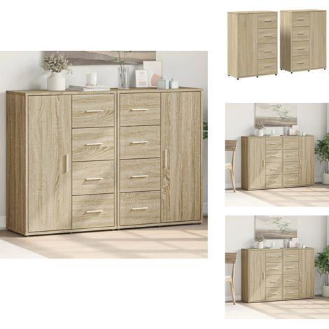 Buffets 2 pcs chêne sonoma 60x31x84 cm bois d'ingénierie - Buffet - Armoire De Rangement - Meuble De Rangement - Cuisine - Bois D'ingénierie (1/5)