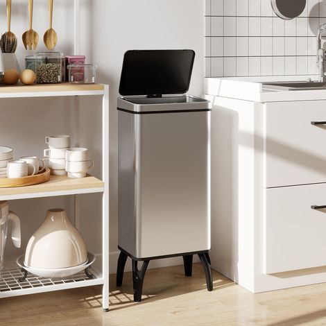 Cubo de Basura Cocina Automático 50L, Papelera de Cocina de Acero Inoxidable con Sensor Infrarrojo, Cierre Suave, Plata (1/5)