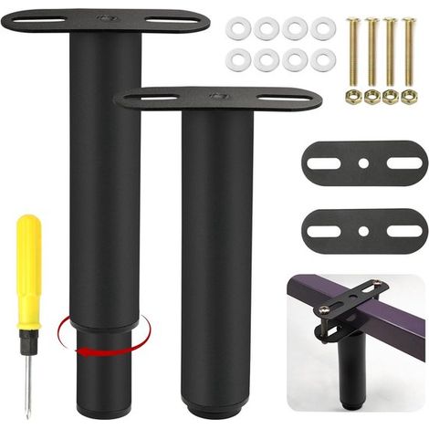Dailygoods - Gambe di supporto regolabili per struttura a doghe centrali, 18-33 cm, set da 2 pezzi, struttura in acciaio nera, piedini per mobili dallo stile moderno e semplice. (1/5)
