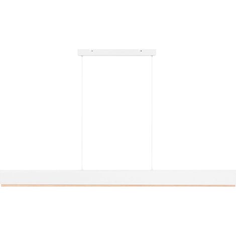 Lampe Suspendue Moderne Scandinave en Métal LED 120 cm Abat-Jour en Bois Marron Clair et Blanc Mara