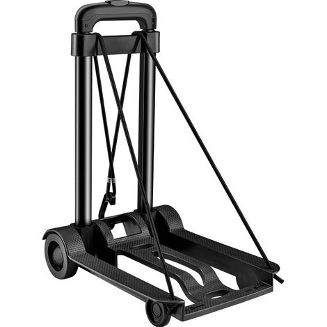 Chariot à bagages léger, chariot pliable à plat robuste de 75 kg, quatre roues, petit chariot portable pour les bagages, les voyages, les déménagements et une utilisation au bureau, noir. (1/5)