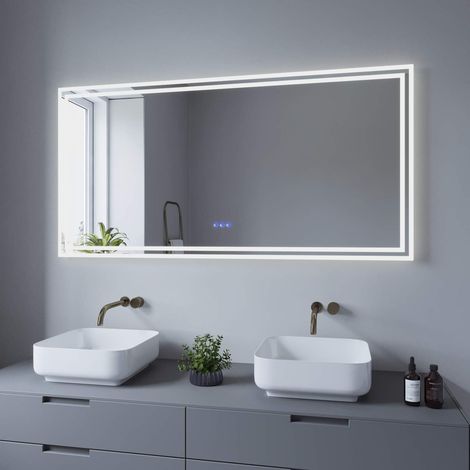 AQUABATOS® 140 x 70 cm LED Badspiegel mit Beleuchtung Badezimmerspiegel Beleuchtet Wandspiegel Kaltweiß und Warmweiß Licht Dimmbar lichtspiegel Beschlagfrei Antibeschlag ESSENS-Serie 140x70cm (1/5)