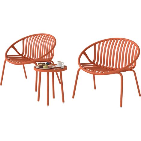 3-teiliges Bistro-Gartenset, Couchtisch, Metall und Polypropylen, 80 x 70 x 75 cm, Ziegelrot