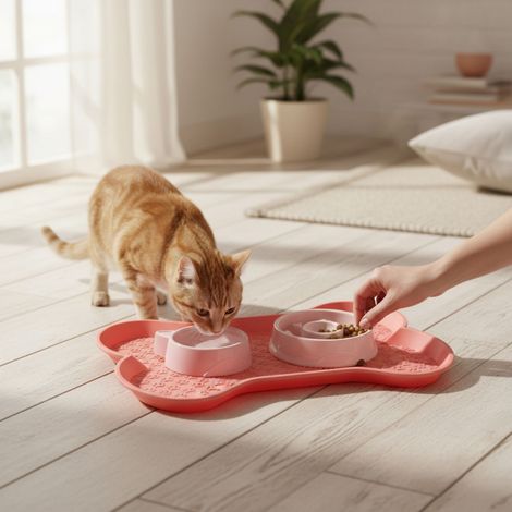 Tapis Antidérapant - THE CONCEPT FACTORY - Pour Gamelles - Rose (1/4)