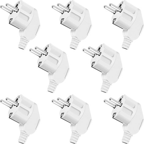 8 Pièces Prise Electrique Male Prise Male Exterieur Fiches Schuko 250V 16A D'alimentation Fiche Coudée pour Les Câbles de 8 à 10 mm Fiche pour Appareils Electroménagers (Blanc(16A)) (1/5)