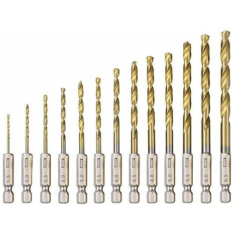 Foret Hélicoïdal en HSS 13Pcs Forets Hexagonaux en Acier Rapide avec Revêtement en Titane 1,5 Mm - 6,5 Mm pour Perçage du Bois/Métal/Plastique (1/5)