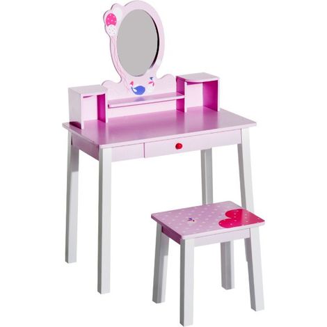 Coiffeuse rose LOLA avec son tabouret pour enfant (1/5)