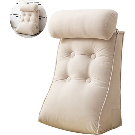 Coussin de soutien lombaire, coussin de dossier, coussin de canapé, avec soutien cervical et poches latérales, conception ergonomique (blanc) (1/5)