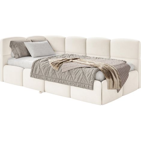Selsey Cloudy - Polsterbett, Velours Creme, 170x185 cm - links (1/5)