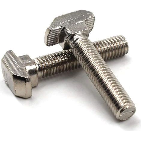 Lot de 10 boulons en T M8, M8 x 25 mm en acier au carbone plaqué nickel pour profil en aluminium à fente en T standard européen (1/5)