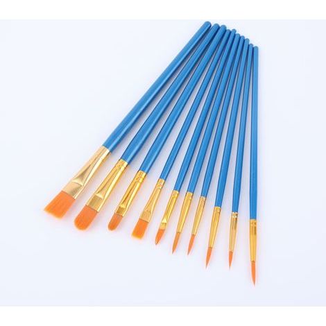 Basics 1 Lot de pinceaux, 10 tailles différentes, pour artistes, adultes et enfants, Bleu (1/3)