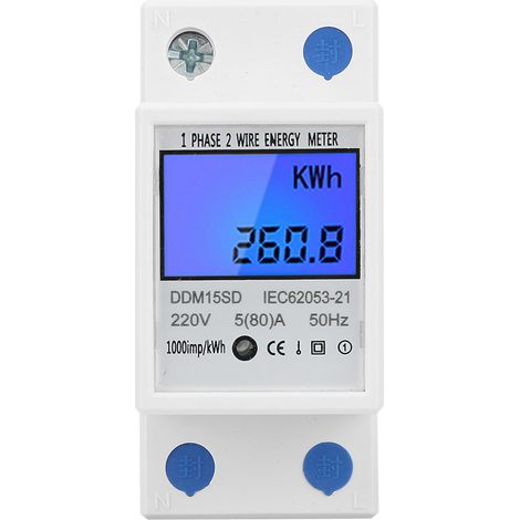 Compteur d'énergie électronique monophasé kWh 5-80A DDM15SD avec affichage numérique LCD rétroéclairé (1/5)