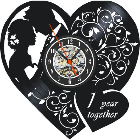 Horloge Murale Vinyl - 31 cm - Design Cœur Rétro - Alimentation USB - Silencieuse - Pour Chambre Salon Bureau - 1 Pièce (1/3)