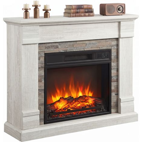 HOMCOM chimenea eléctrica, 1800W con efecto de llama realista de 3 brillos, termostato, temporizador 6 h/semanal, mando a distancia, natural (1/5)
