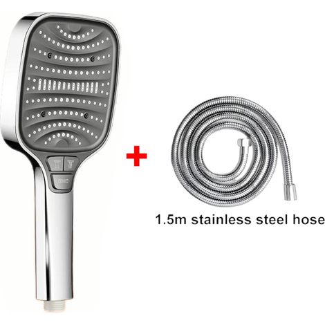 (Kit de flexible argenté) Pommeau de douche turbo pressurisé à 8 jets, grand panneau de 12 cm, économe en eau, filtre ABS épais anti-explosion (1/5)