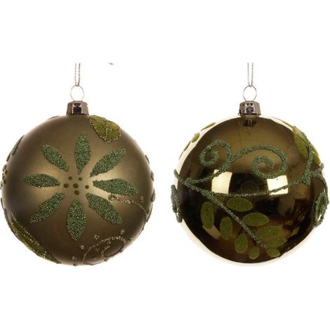 Pallina di Natale Verde Rosmarino - con Perline e Velluto - D. 8 cm