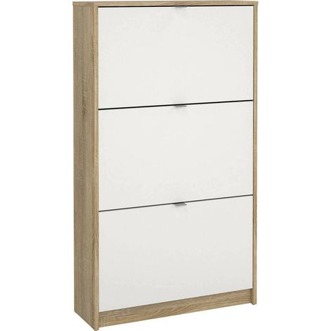 Dmora - Scarpiera Irina, Mobile portascarpe, Armadio da ingresso multiuso, Mobiletto per calzature, 70x24 h124 cm, Quercia e Bianco