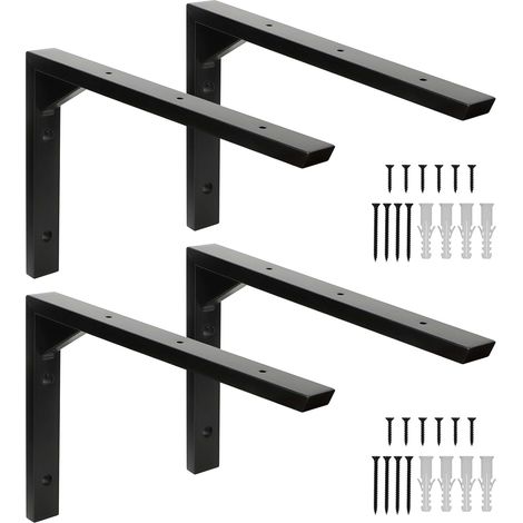 Lot de 4 Support Etagere Murale, Equerre Etagere Murale, équerre étagère, en Acier Inoxydable en forme de L avec Renfort Triangulaire, Design Creux, vis et Chevilles (30 cm) (1/5)