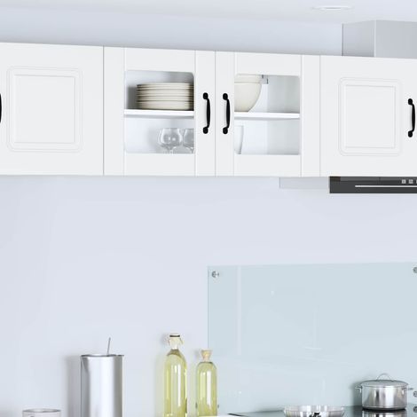 Meuble haut de cuisine mural blanc, bois d’ingénierie, 2 portes, 2 étagères, 80 x 31 x 40 cm - PANGIVO (1/5)