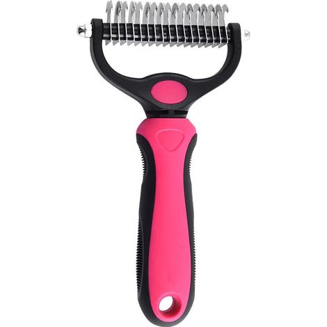 Peigne anti-nœuds double face pour chiens et chats, adapté aux poils longs et courts, élimine les nœuds et les poils morts, couleur rouge.