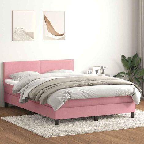 Cama box spring con colchón terciopelo rosa 160x210 cm (1/5)