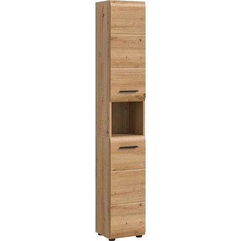 Badezimmer Hochschrank mit 30 cm Breite in Eiche, 2 Türen & 1 offenes Fach - IGGESUND-158 (1/5)