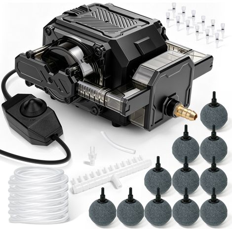 4800L/h 42W Pompe à Air pour Aquarium 12 Sorties Bulleur Jusqu'à 72000L 45kPa Aérateu Débit Réglable avec Accessoires Pompe à Oxygène Puissante pour Grand Aquarium Bassin de Jardin & Hydroculture (1/5)