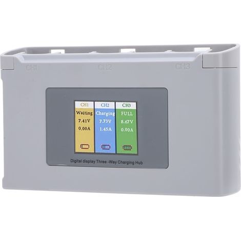 Station de charge pour 3 batteries de drone, en ABS antichoc, avec affichage numérique et port USB. (1/5)