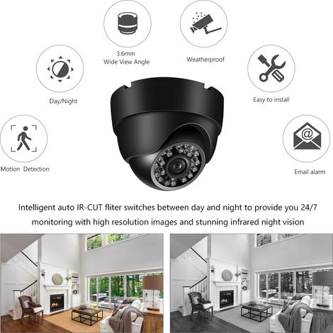Caméra de sécurité analogique haute définition 720p, caméra de surveillance CCTV extérieure résistante aux intempéries, vision nocturne infrarouge, détection de mouvement pour système DVR analogique P (1/2)