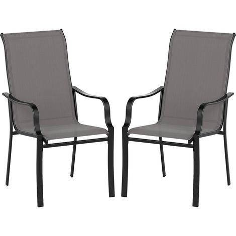 GOPLUS Lot de 2 Chaises de Jardin Exterieure Dossier Haut et Accoudoirs Incurvés, Chaise Salle à Manger ExterieureCharge 150 kg, Respirantes et Structure en Métal, pour Piscine, 73 x 56 x 101 CM (1/5)