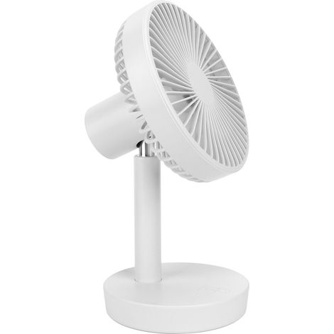 Ventilateur de bureau oscillant USB à 3 vitesses, 5 pales, brise douce, petit ventilateur de bureau personnel avec tête orientable automatique, blanc (1/5)